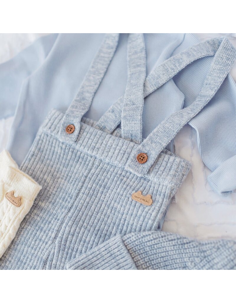 Souris Mini Blue Knit Baby Pants w/Suspenders