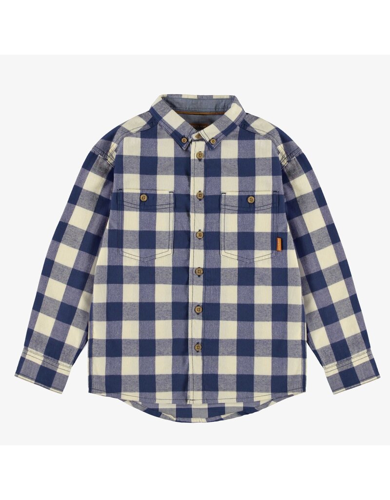 Steel blue and cream plaid shirt in soft flannel, child Steel blue and cream plaid shirt in soft flannel, child