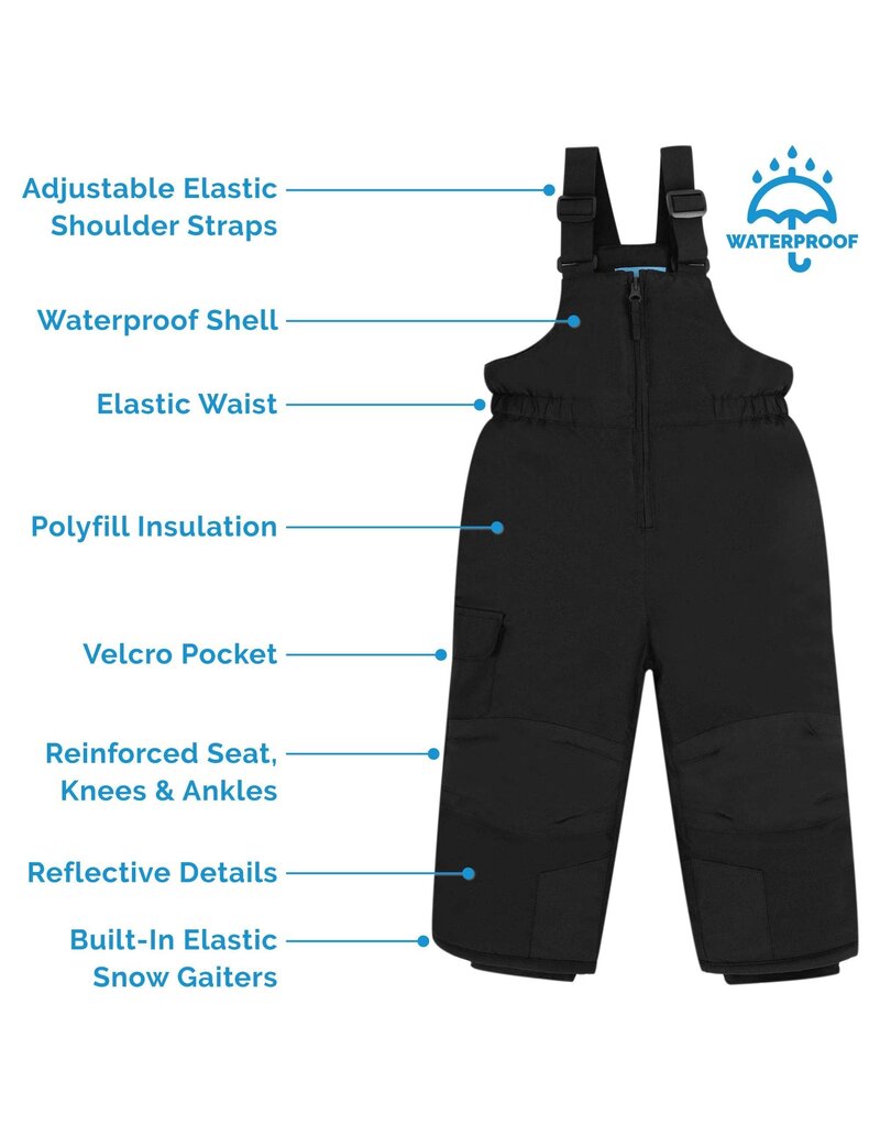 Jan and Jul Black Toasty-Dry Snow Bib Pants