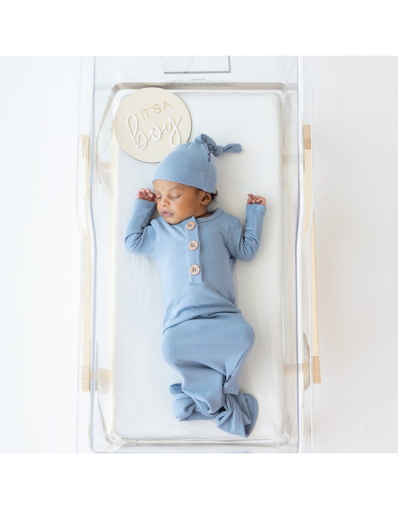 Kyte Baby Slate Ribbed Knotted Gown w/Hat Set