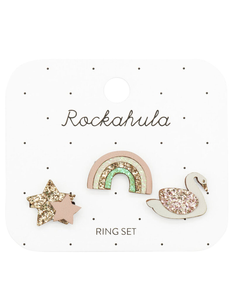 Rockahula Enchanted Rainbow & Swan Ring Set