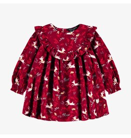 Souris Mini Red Reindeer Baby Ruffle Dress, Size: 9-12m