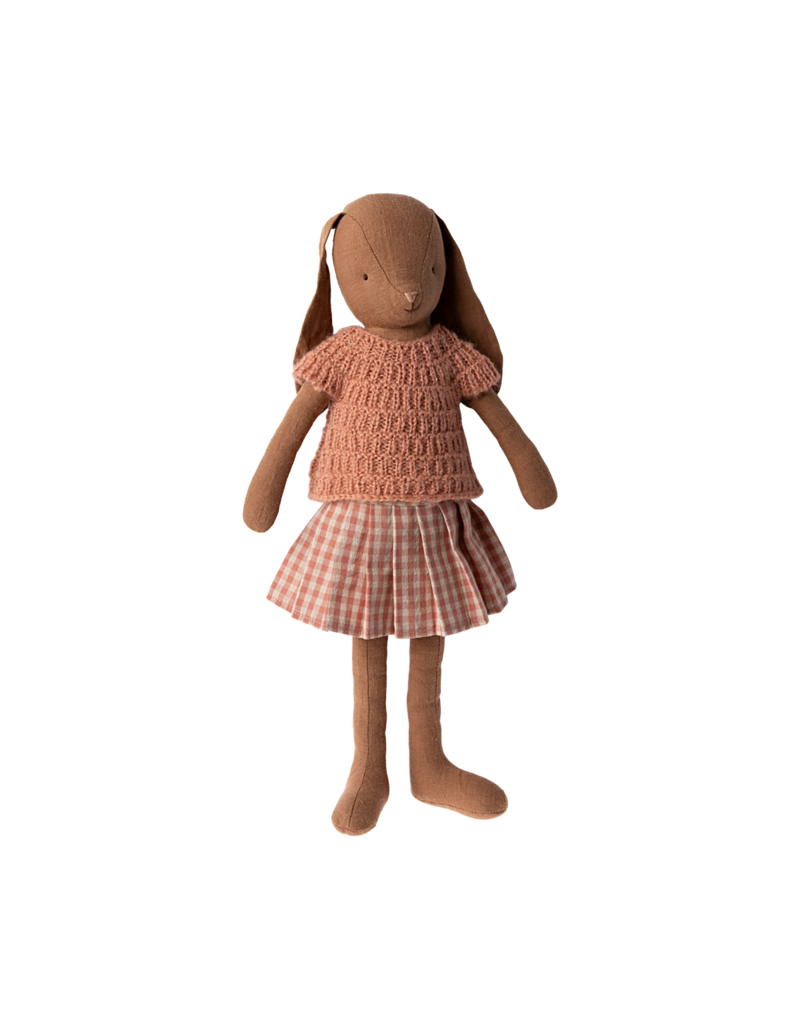 Maileg Bunny size 3, Chocolate Brown, Knitted Shirt & Skirt