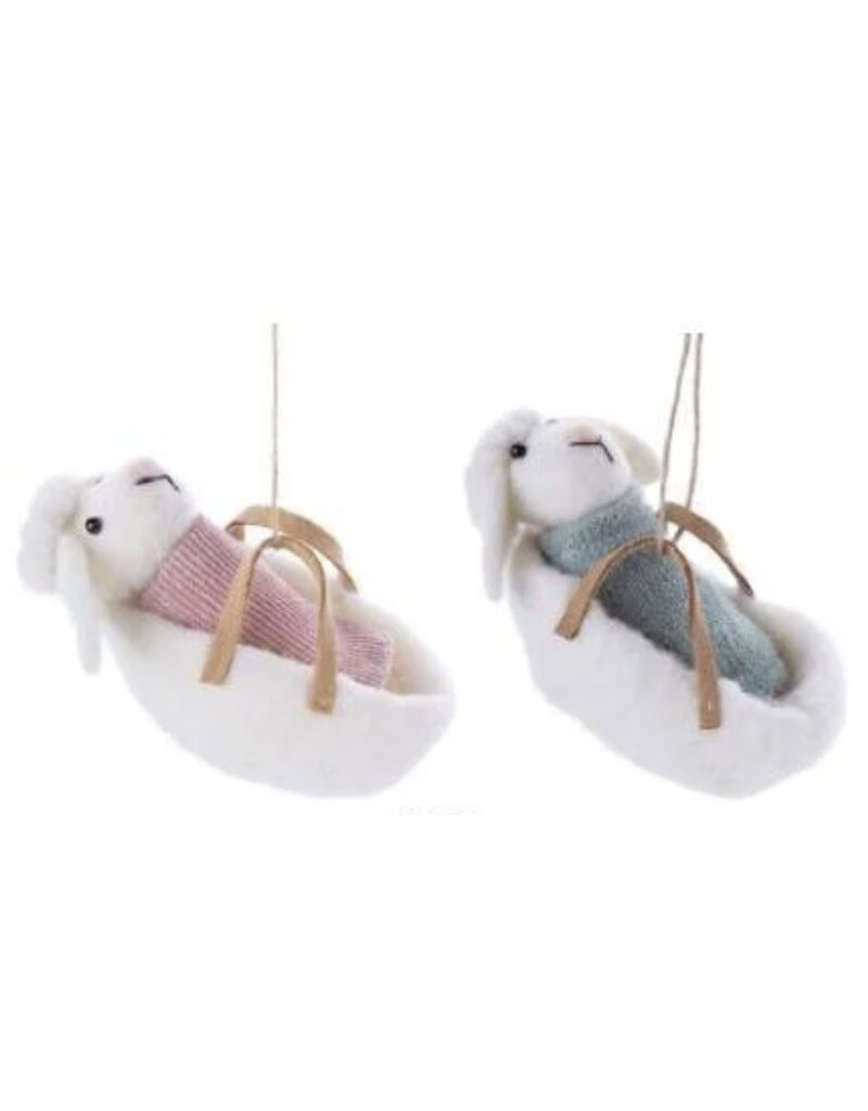 Felt Baby Lambs in Bassinet Ornament