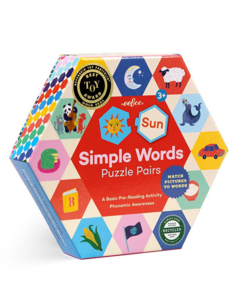 Eeboo Simple Words Hexagon Puzzle Pairs 3y+