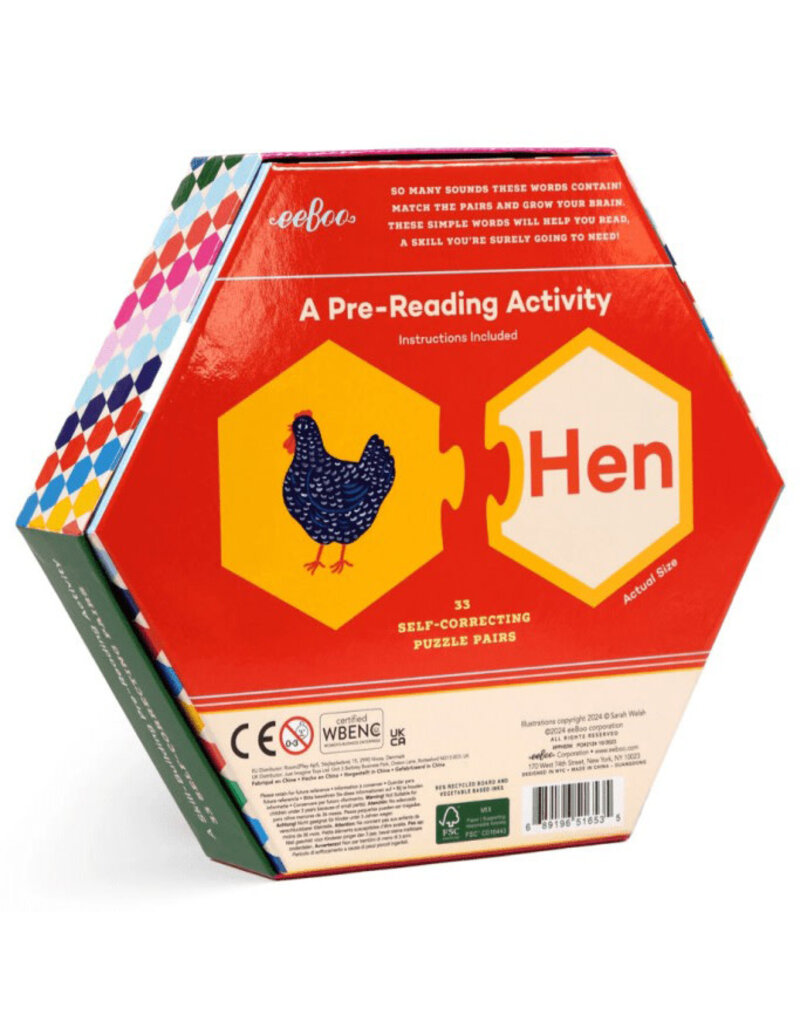 Eeboo Simple Words Hexagon Puzzle Pairs 3y+