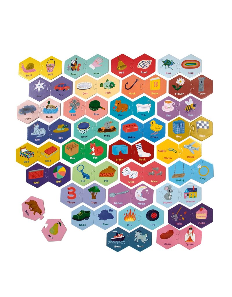 Eeboo Rhyming Words Hexagon Puzzle Pairs 3y+