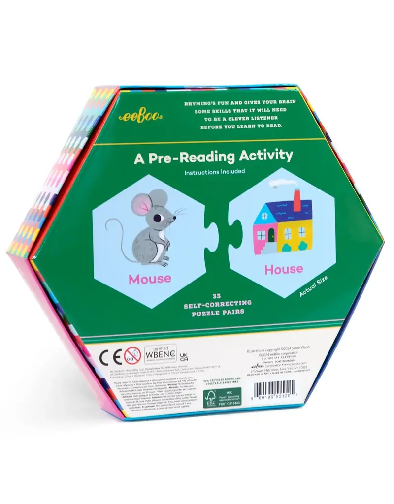 Eeboo Rhyming Words Hexagon Puzzle Pairs 3y+
