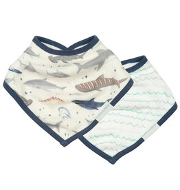 Loulou Lollipop Muslin Bandana Bib Set, Sharks, 2pk