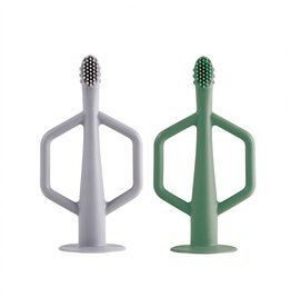 Silicone Training Toothbrush 2 Pack - Olive and Grey