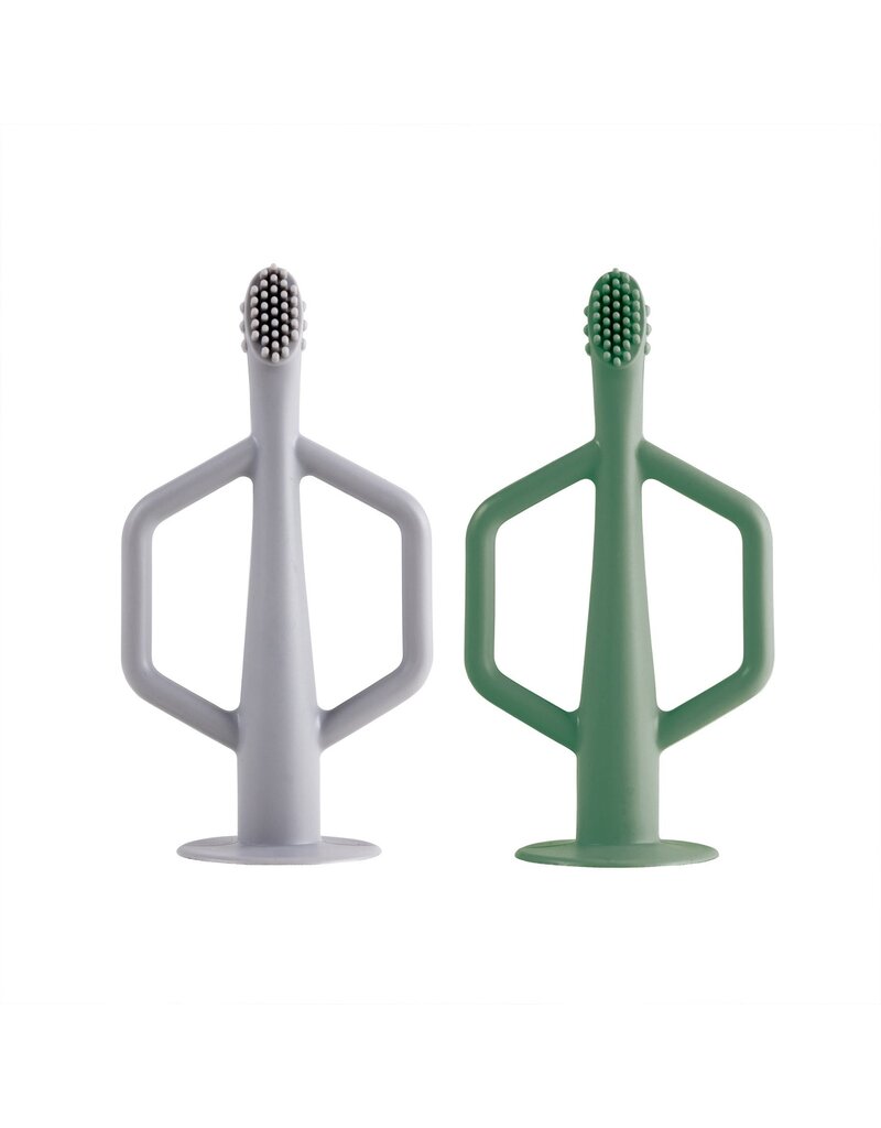 Silicone Training Toothbrush 2 Pack - Olive and Grey