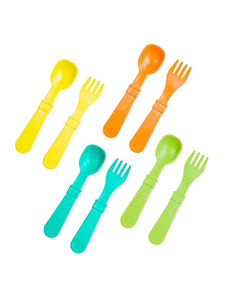 8pk Spoons + Forks - Orange, Lime Green, Yellow,  Aqua