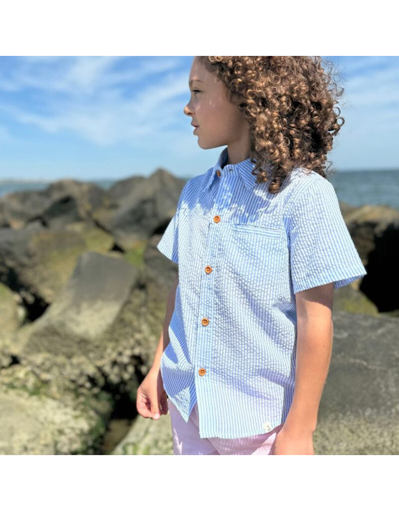 Me & Henry Newport Woven Seersucker Shirt Blue Stripe