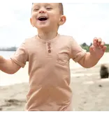 Silkberry Bamboo SS Button Shorts Romper, Maple Sugar