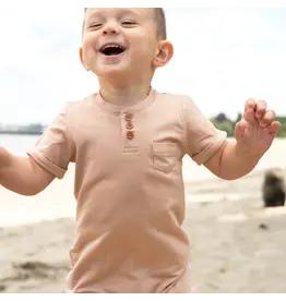 Silkberry Bamboo SS Button Shorts Romper, Maple Sugar