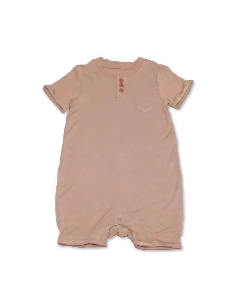 Silkberry Bamboo SS Button Shorts Romper, Maple Sugar