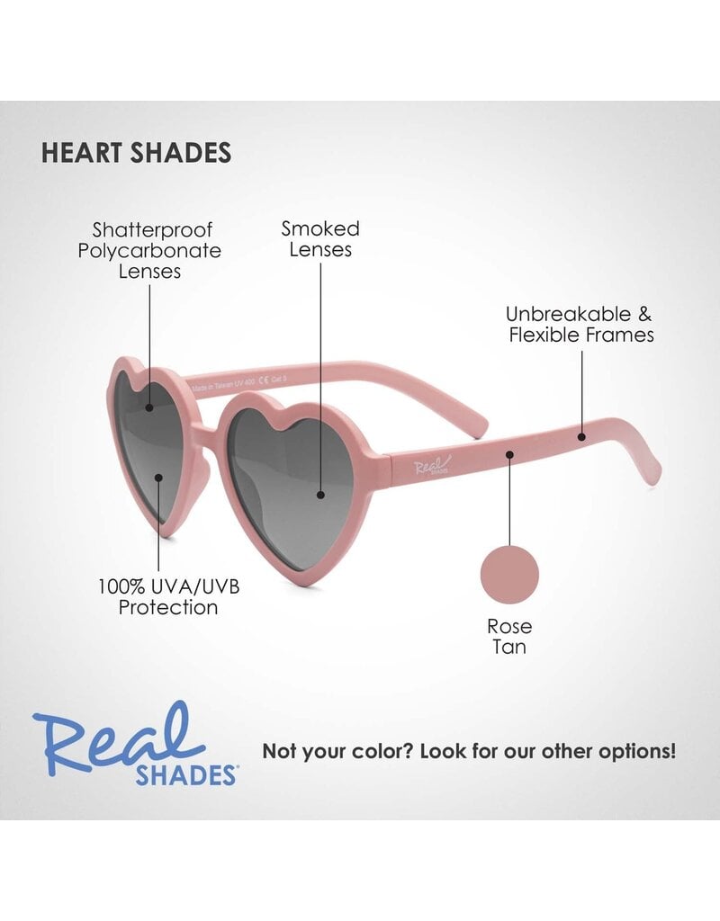 Real Shades Rose Tan Heart Unbreakable UV Sunglasses 4y+