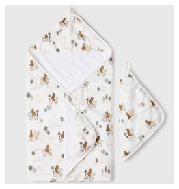 Loulou Lollipop Bears on Bikes Hooded Towel & Cloth
