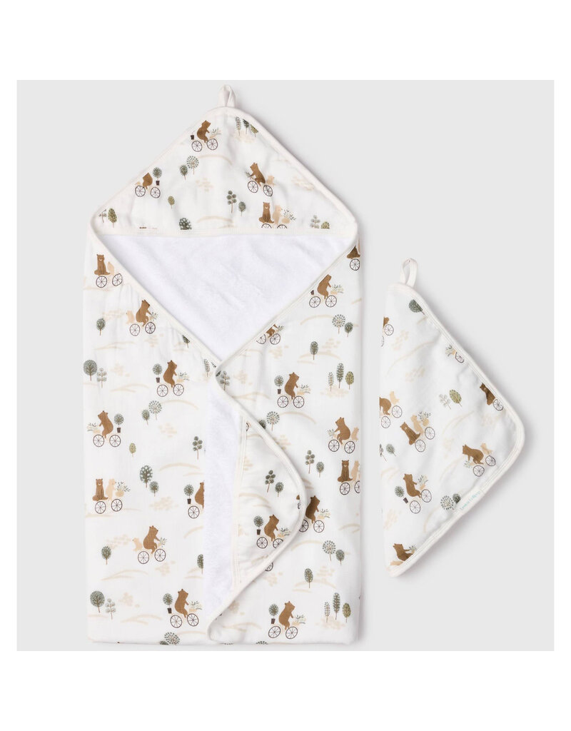 Loulou Lollipop Bears on Bikes Hooded Towel & Cloth