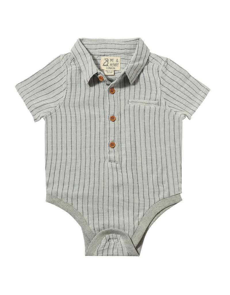 Me & Henry Helford Woven Onesie Grey Stripe