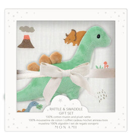 Mon Ami Jurassique Swaddle And Rattle Gift Set
