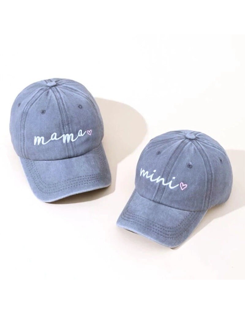 Mini Heart Embroidered Baseball Hat, Denim