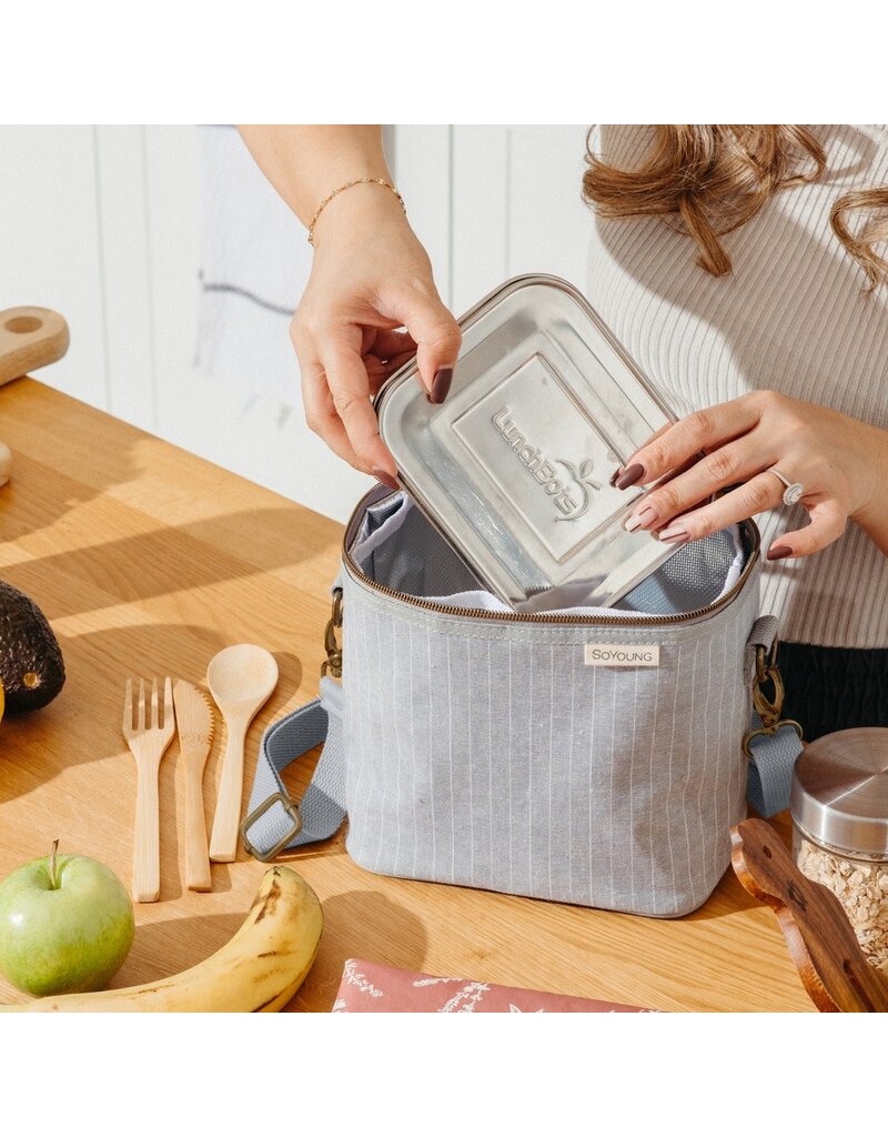 So Young Pinstripe Heather Grey Petite Lunch Poche