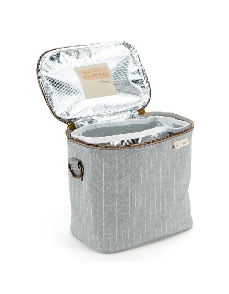 So Young Pinstripe Heather Grey Petite Lunch Poche
