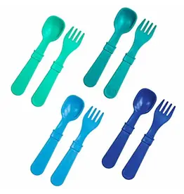 8pk Spoons + Forks - Aqua, Navy, Sky, Aqua