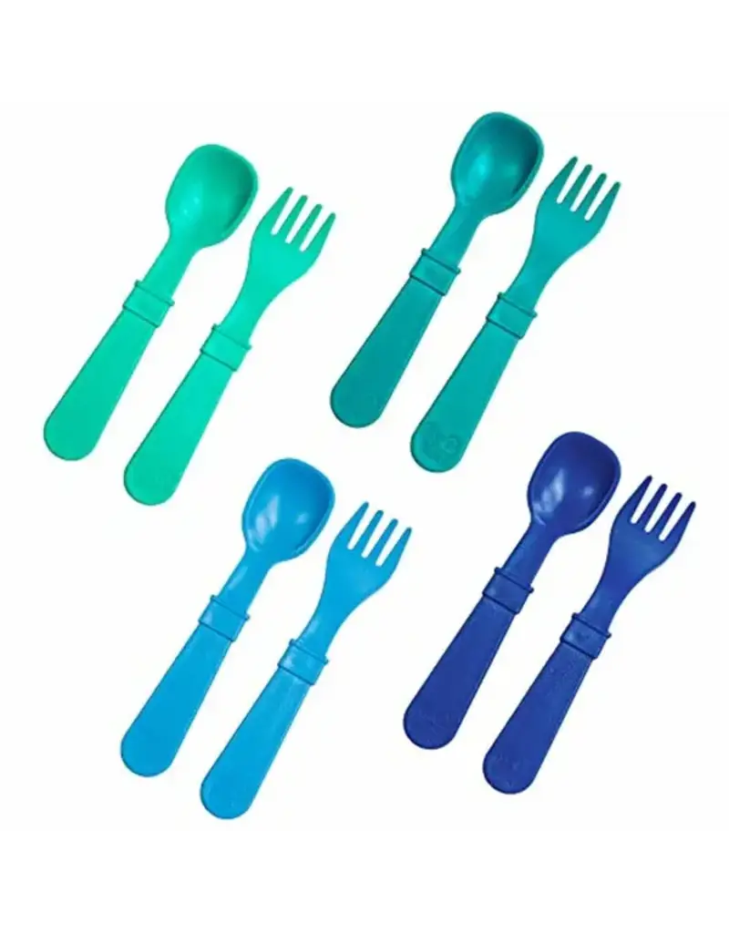 8pk Spoons + Forks - Aqua, Navy, Sky, Aqua
