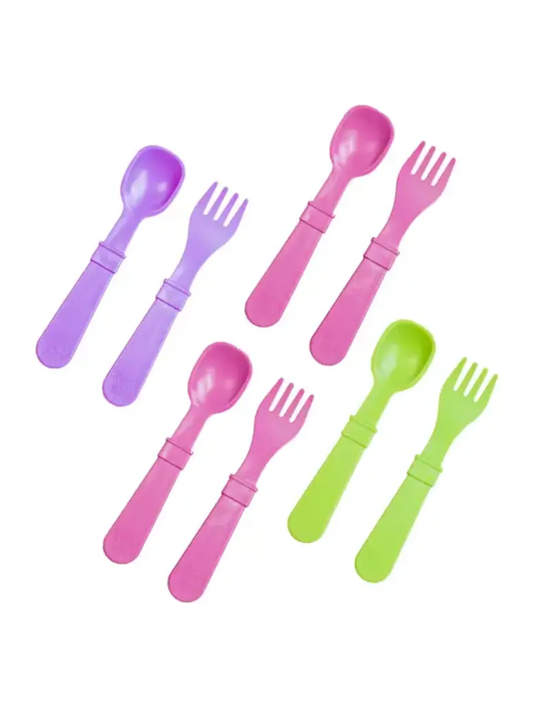 8pk Spoons + Forks - Lime, Purple, Bright Pink