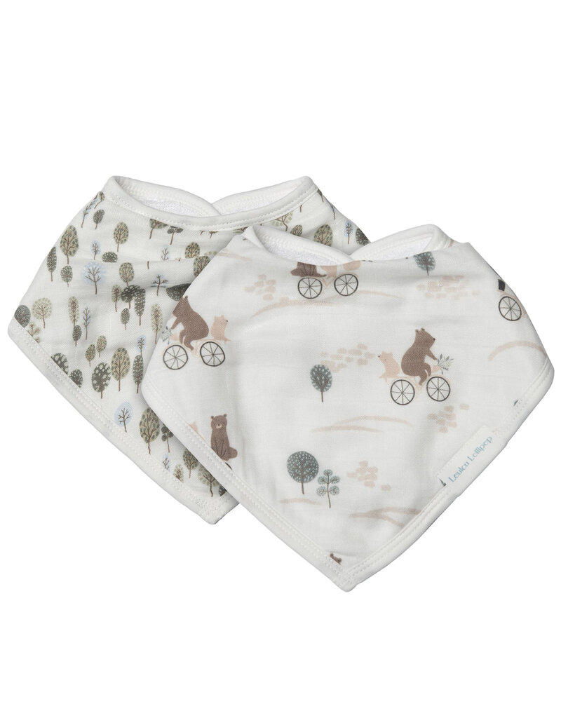 Loulou Lollipop Muslin Bandana Bib Set, Bears on Bikes, 2pk