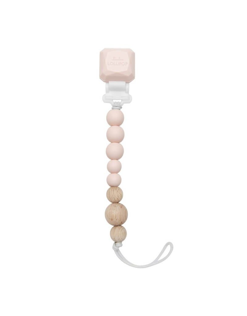 Loulou Lollipop Colour Pop Silicone & Wood Pacifier Clip - Pink Quartz