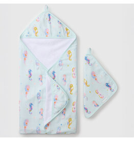 Loulou Lollipop Painterly Seahorse Hooded Towel & Cloth
