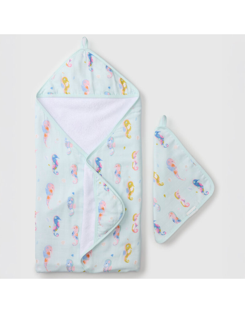 Loulou Lollipop Painterly Seahorse Hooded Towel & Cloth