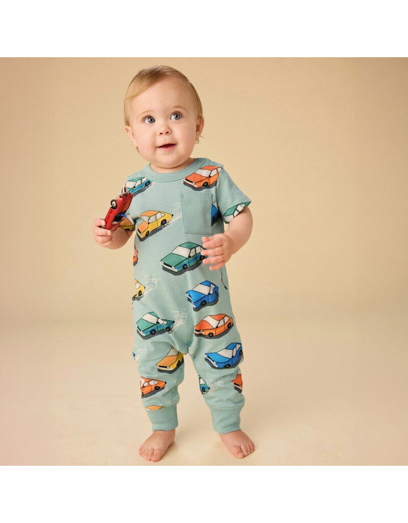 Tea Collection Vintage Cars Pocket Baby Romper