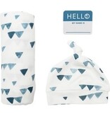 Lulujo Hello World Blanket & Knotted Hat - Navy Triangles