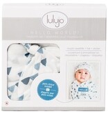 Lulujo Hello World Blanket & Knotted Hat - Navy Triangles