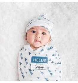 Lulujo Hello World Blanket & Knotted Hat - Navy Triangles