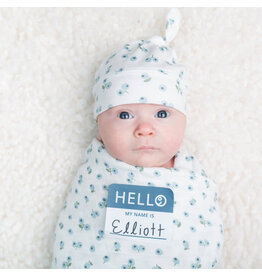 Lulujo Hello World Blanket & Knotted Hat - Blueberries