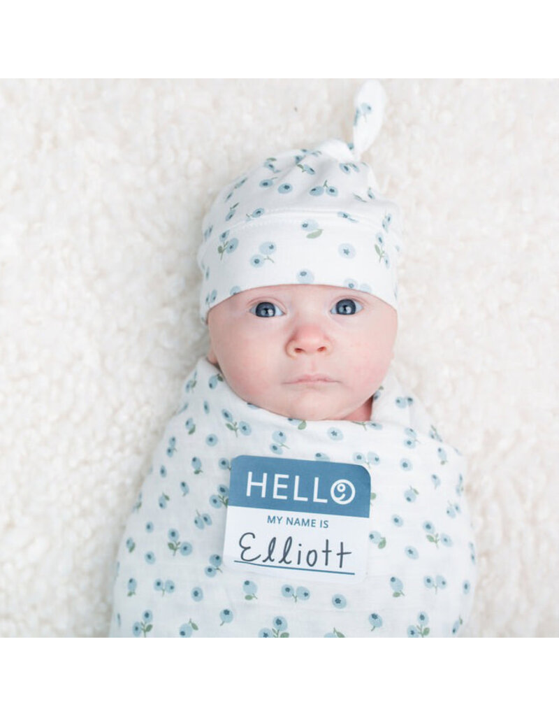 Lulujo Hello World Blanket & Knotted Hat - Blueberries