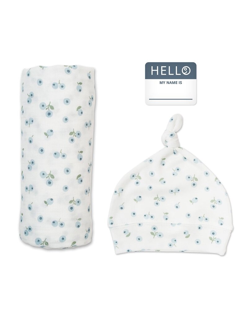 Lulujo Hello World Blanket & Knotted Hat - Blueberries