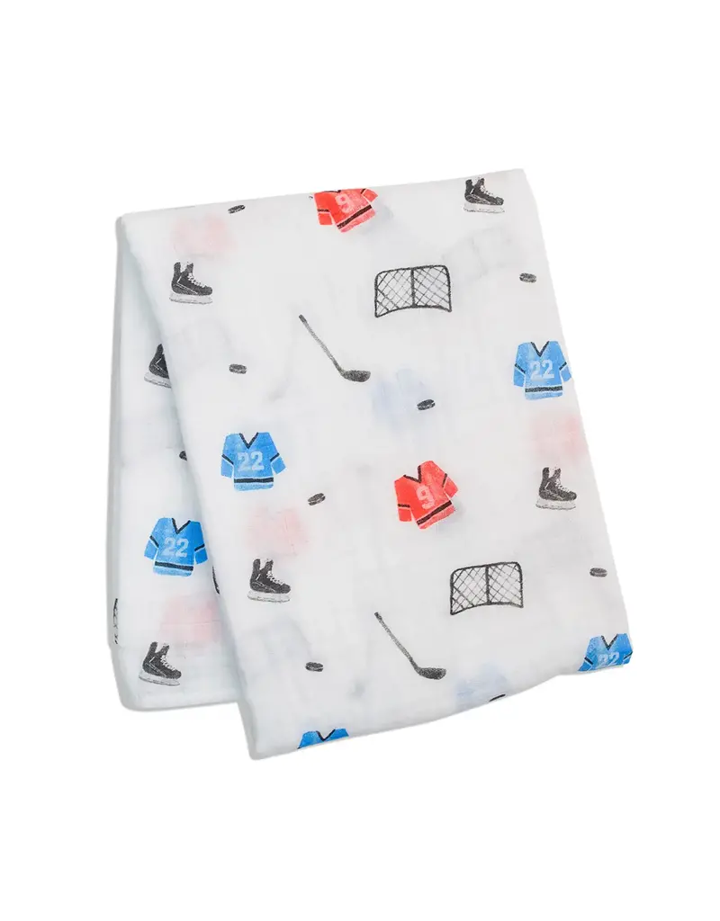 Lulujo Cotton Muslin Swaddle Blanket - Hockey 47x47