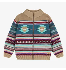 Souris Mini Beige/Blue Knit Zip Sweater
