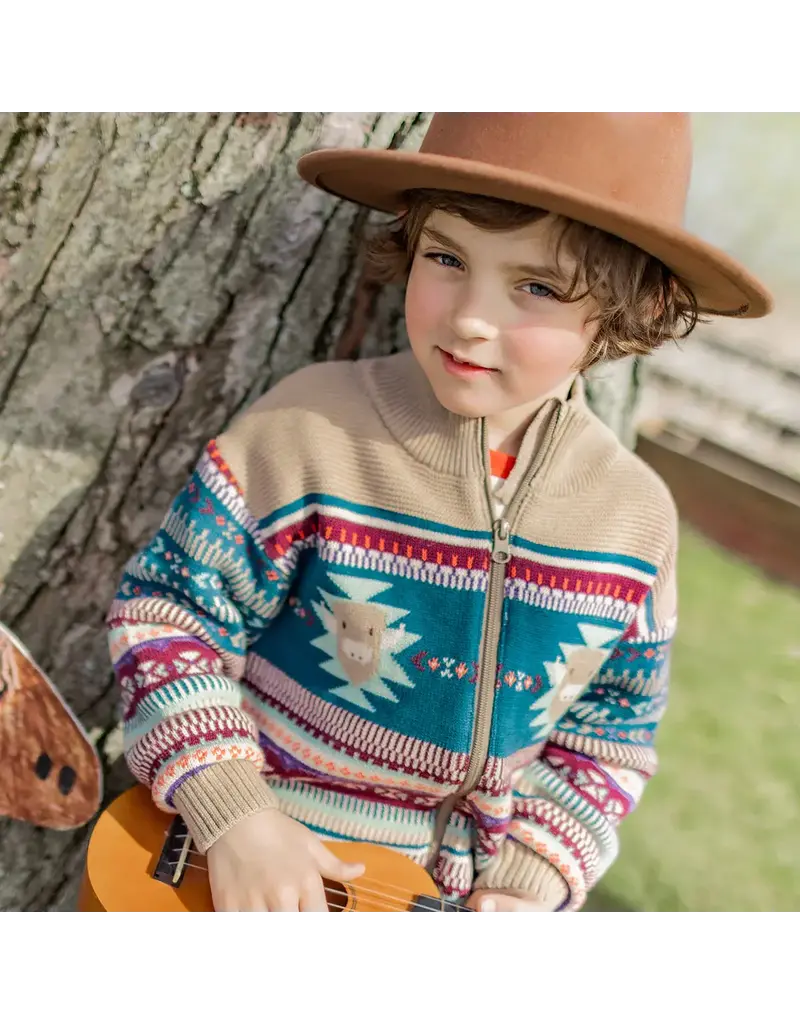 Souris Mini Beige/Blue Knit Zip Sweater