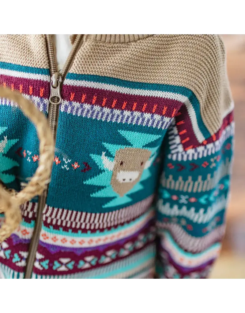 Souris Mini Beige/Blue Knit Zip Sweater