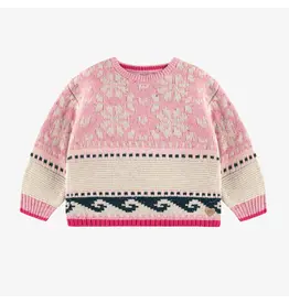 Souris Mini Pink/Navy Patterned Toddler Knit Sweater