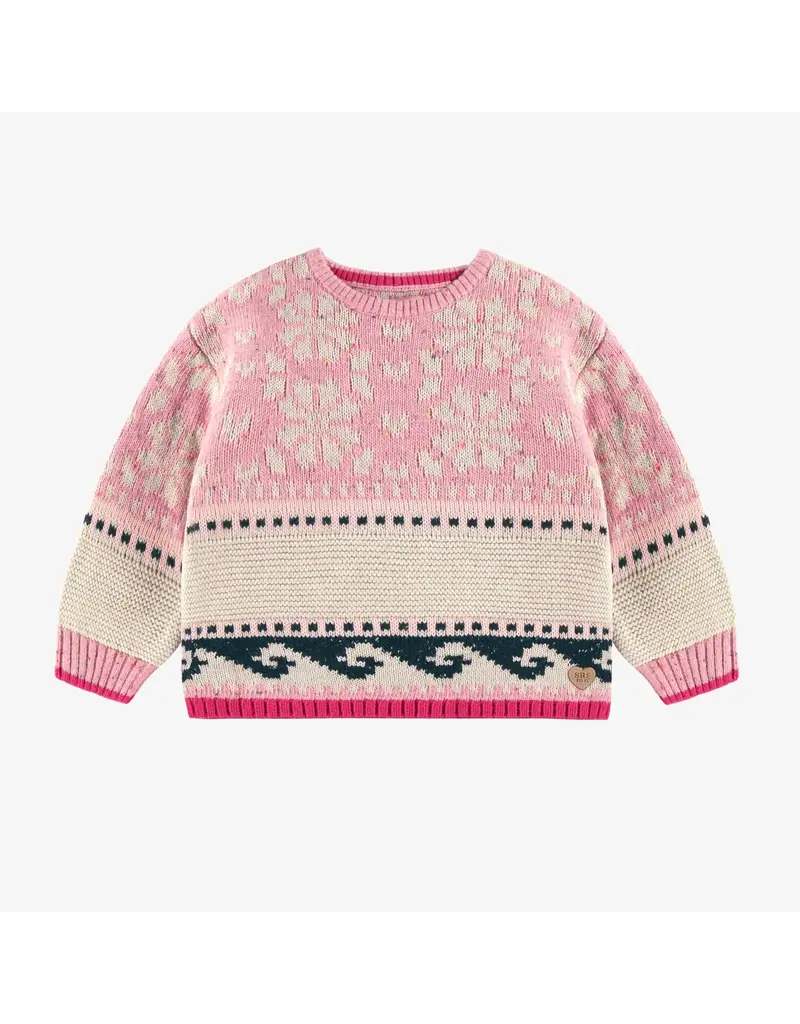 Souris Mini Pink/Navy Patterned Toddler Knit Sweater