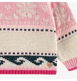Souris Mini Pink/Navy Patterned Toddler Knit Sweater