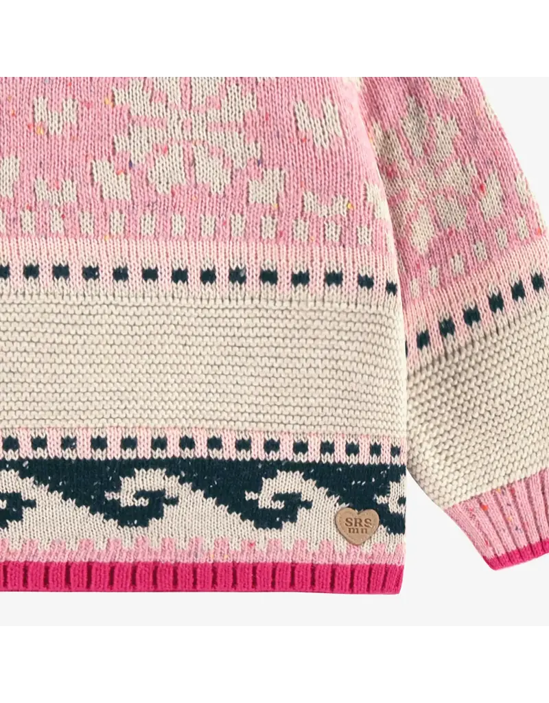 Souris Mini Pink/Navy Patterned Toddler Knit Sweater
